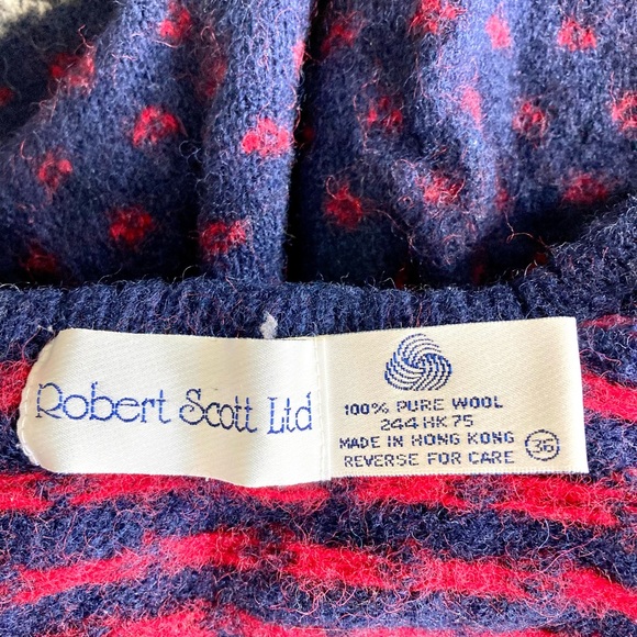 Vintage Crop Button Up Navy Blue Polka Dot Wool Cardigan Sweater - Picture 7 of 8